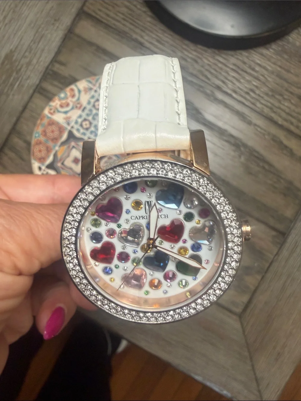 Women's CAPRI  White Strap Crystal Heart  watch Multi Joy/XX